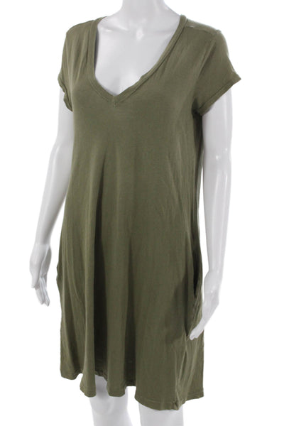 Current/Elliott Women Trapeze Swing T-Shirt Dress Green V-Neck Size 3