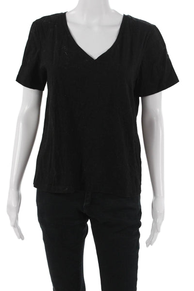 Stateside Women Black V-Neck T-Shirt 100% Supima Cotton Short Sleeve Size M