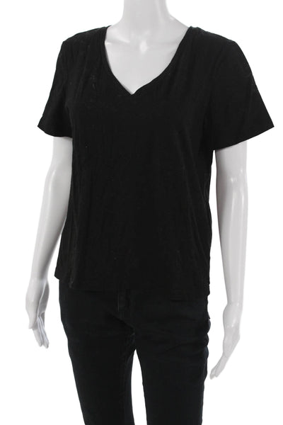 Stateside Women Black V-Neck T-Shirt 100% Supima Cotton Short Sleeve Size M