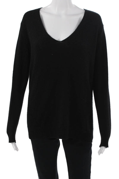 Theory Unisex V-Neck Pullover Sweater Black Cotton Blend Long Sleeve Size M