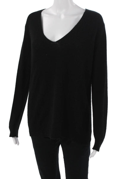Theory Unisex V-Neck Pullover Sweater Black Cotton Blend Long Sleeve Size M