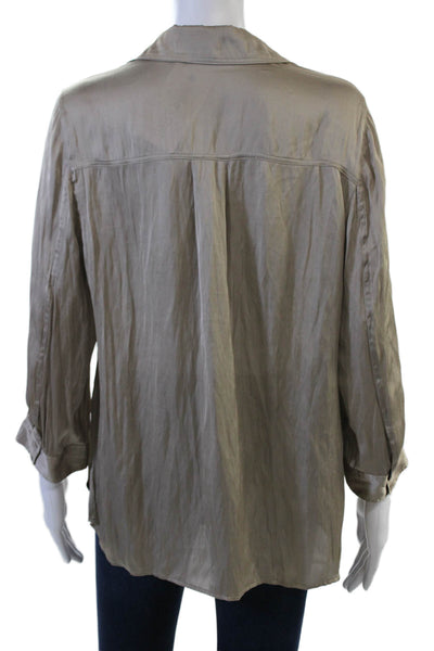Vince Women Beige Silk Blend Collared Tunic Blouse 3/4 Sleeve Size 10