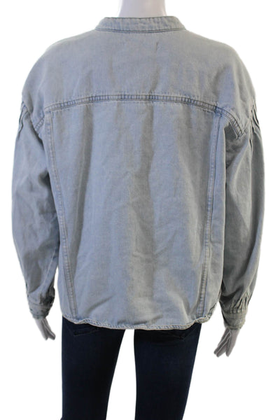 MNG Womens Light Blue Cotton Mock Neck 90s Long Sleeve Jacket Size 4