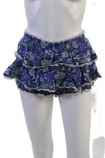 Poupette St. Barth Unisex Floral Bohemian Viscose Shorts Blue Size S