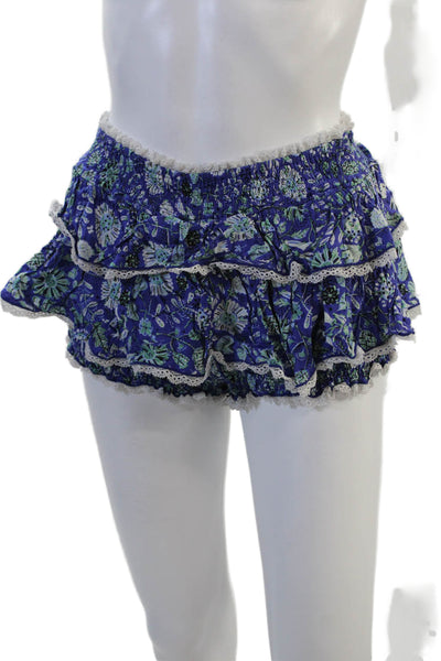 Poupette St. Barth Unisex Floral Bohemian Viscose Shorts Blue Size S