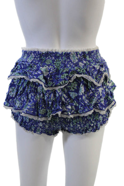 Poupette St. Barth Unisex Floral Bohemian Viscose Shorts Blue Size S