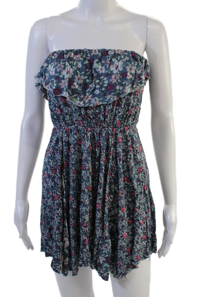 Kimchi Blue Womens Sundress Blue Floral Rayon Sleeveless Short Boho Size M