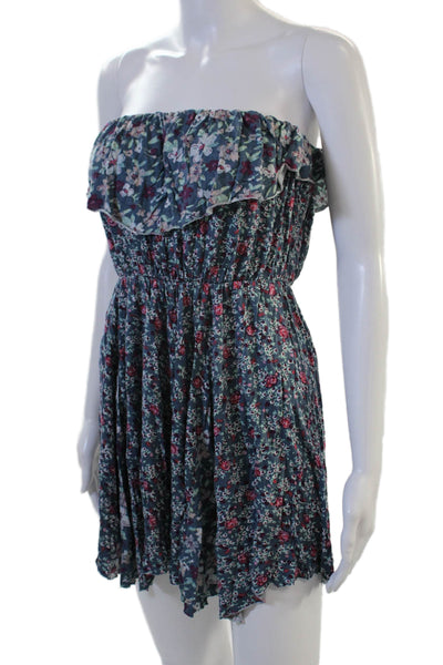 Kimchi Blue Womens Sundress Blue Floral Rayon Sleeveless Short Boho Size M