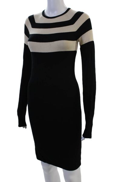 T Alexander Wang Womens Bodycon Sweater Dress Black Striped Crew Neck Size S