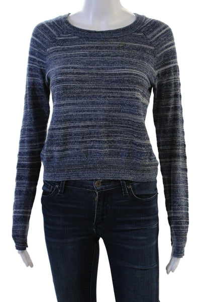 BCBGMAXAZRIA Unisex Striped Blue Pullover Sweater Crew Neck Lace Up Size S