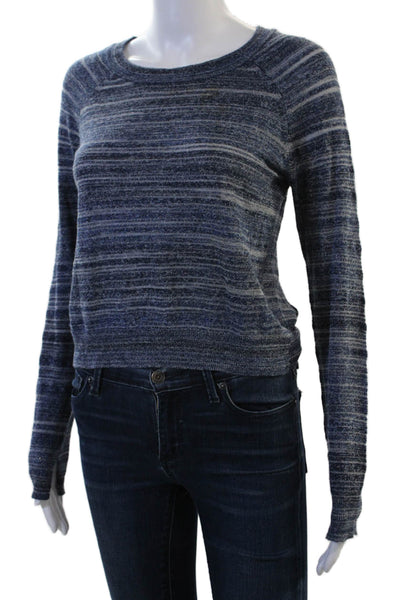BCBGMAXAZRIA Unisex Striped Blue Pullover Sweater Crew Neck Lace Up Size S