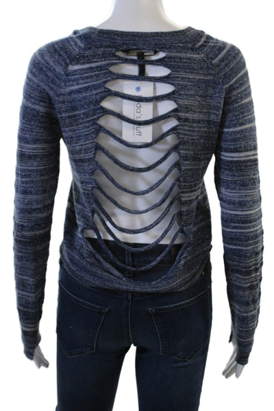 BCBGMAXAZRIA Unisex Striped Blue Pullover Sweater Crew Neck Lace Up Size S