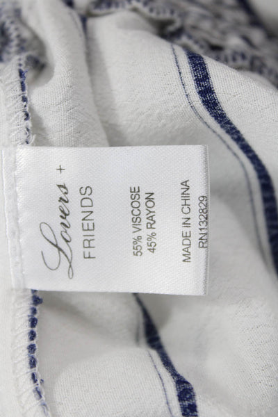 Lovers + Friends Women Cropped Striped Cotton Blouse Long Sleeve White Size S