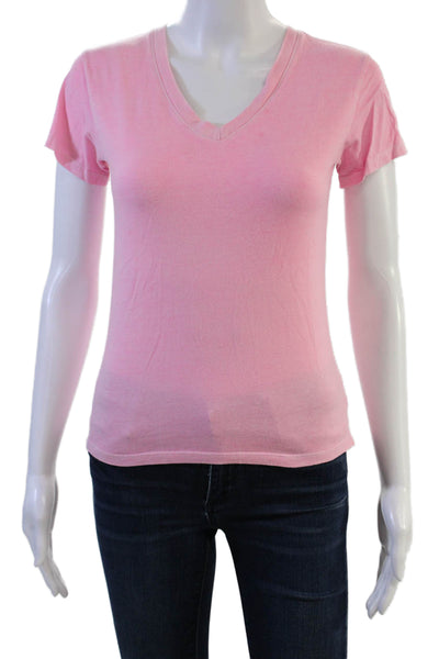 Firehouse Women Basic V-Neck Pink Cotton Blend Short Sleeve T-Shirt Size M