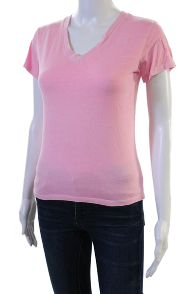 Firehouse Women Basic V-Neck Pink Cotton Blend Short Sleeve T-Shirt Size M