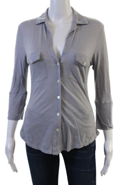 James Perse Womens Collared Cotton Button-Up 3/4 Sleeve Gray Basic Size 1