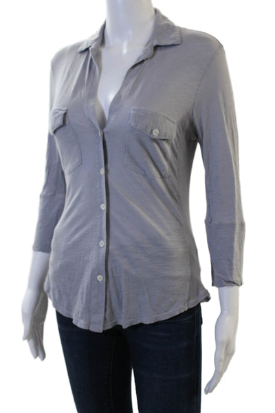 James Perse Womens Collared Cotton Button-Up 3/4 Sleeve Gray Basic Size 1