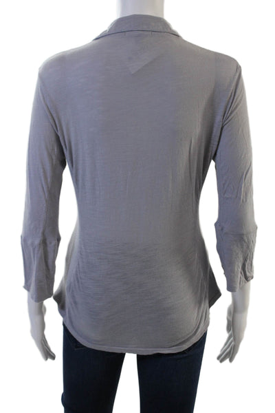 James Perse Womens Collared Cotton Button-Up 3/4 Sleeve Gray Basic Size 1