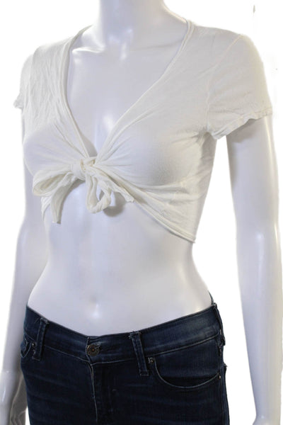 Splendid Women Cropped White V Neck Short Sleeve Pima Cotton Modal Top Size L