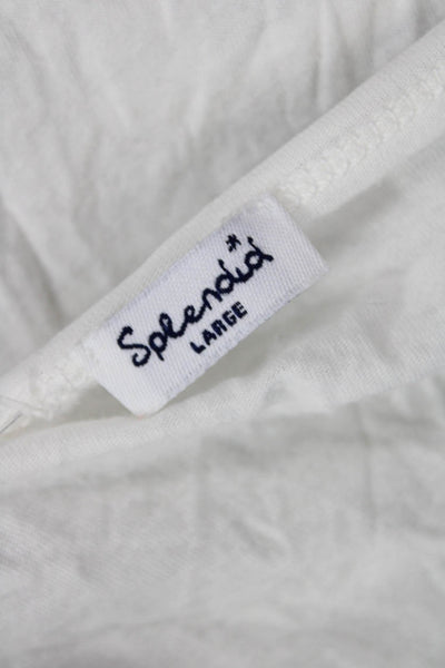 Splendid Women Cropped White V Neck Short Sleeve Pima Cotton Modal Top Size L