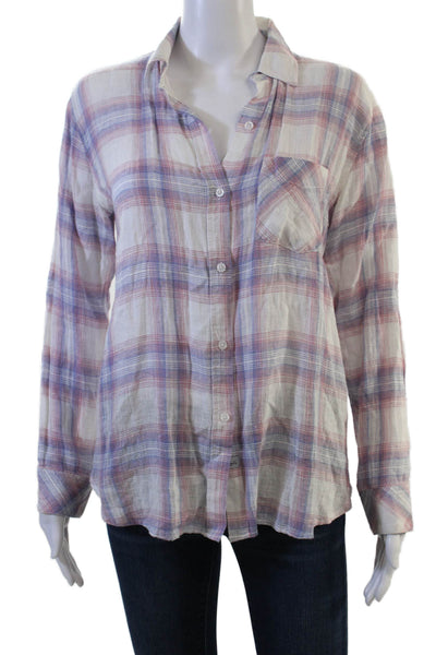 Rails Womens Plaid Light Blue Button-Up Long Sleeve Linen Petites Size XS