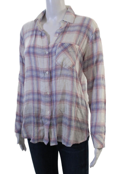Rails Womens Plaid Light Blue Button-Up Long Sleeve Linen Petites Size XS