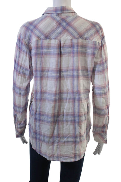 Rails Womens Plaid Light Blue Button-Up Long Sleeve Linen Petites Size XS