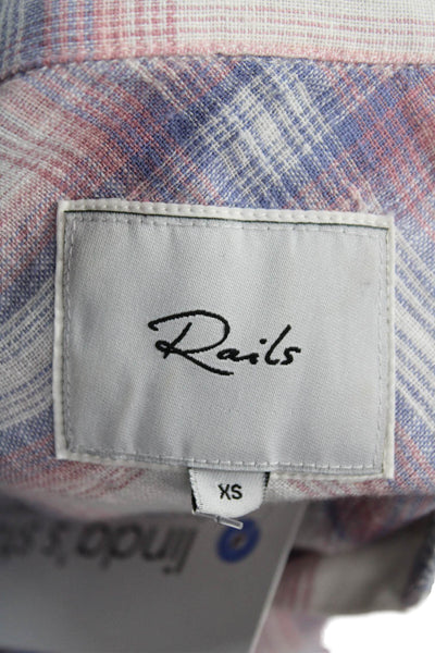 Rails Womens Plaid Light Blue Button-Up Long Sleeve Linen Petites Size XS