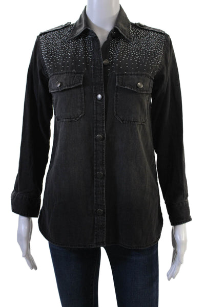 Current/Elliott Women Military Jacket Black Collared Button Long Sleeve Size 0