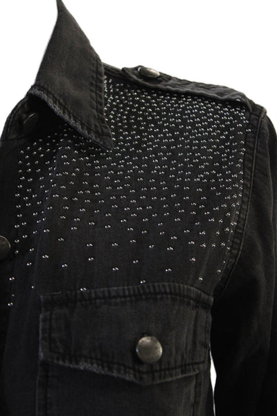 Current/Elliott Women Military Jacket Black Collared Button Long Sleeve Size 0