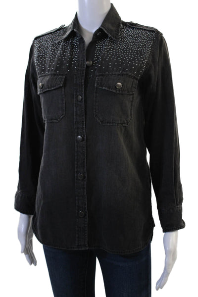 Current/Elliott Women Military Jacket Black Collared Button Long Sleeve Size 0
