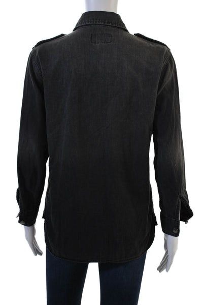 Current/Elliott Women Military Jacket Black Collared Button Long Sleeve Size 0