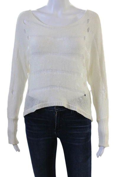 Aryn K Womens White Striped Pullover Round Neck Long Sleeve Size S