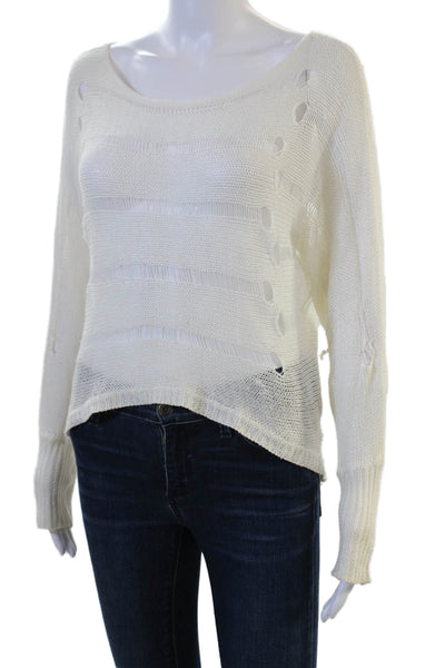 Aryn K Womens White Striped Pullover Round Neck Long Sleeve Size S