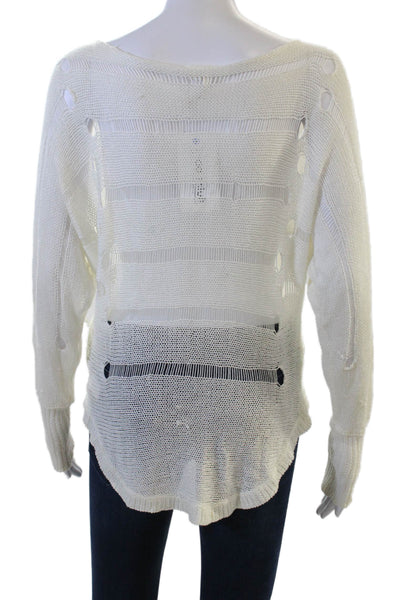 Aryn K Womens White Striped Pullover Round Neck Long Sleeve Size S