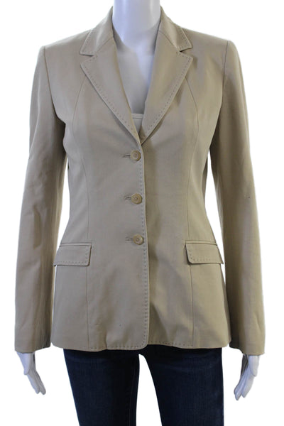 Elie Tahari Women Beige Collared Long Sleeve Blazer Size S