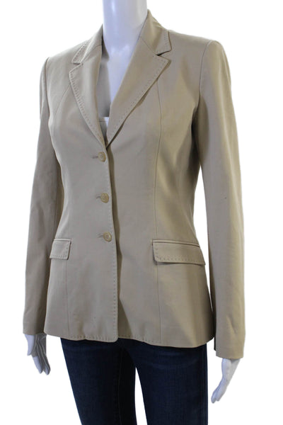 Elie Tahari Women Beige Collared Long Sleeve Blazer Size S