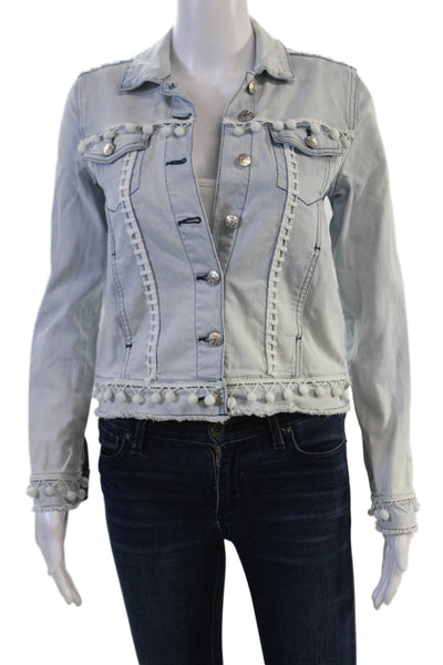 Generation Love Women Boho Collared Button Jacket Light Blue Size XS