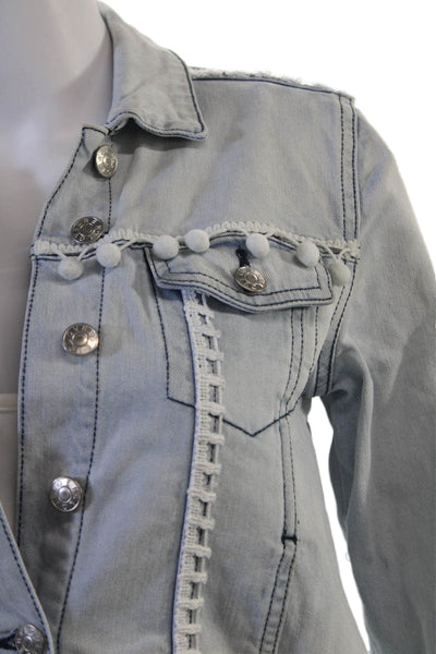 Generation Love Women Boho Collared Button Jacket Light Blue Size XS