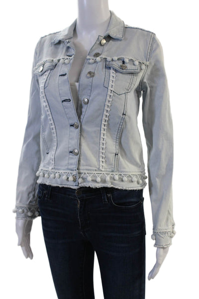 Generation Love Women Boho Collared Button Jacket Light Blue Size XS