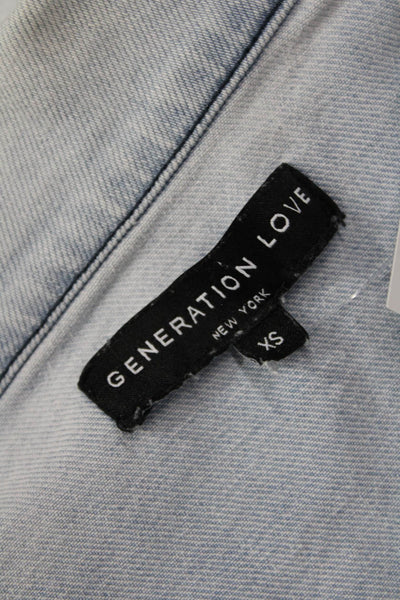 Generation Love Women Boho Collared Button Jacket Light Blue Size XS