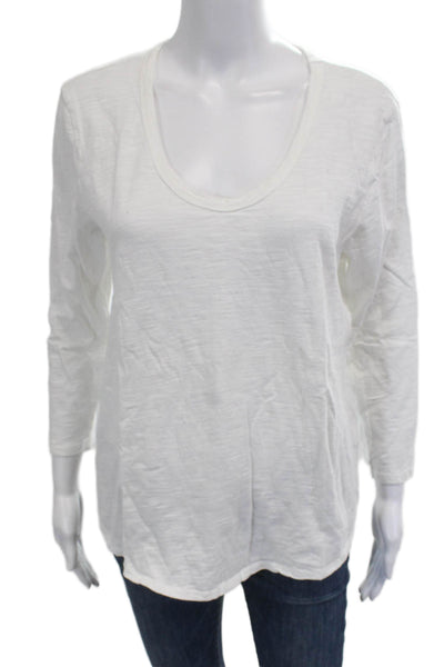 Lilla P Women White Basic T-Shirt 100% Cotton 3/4 Sleeve Round Neck Size L
