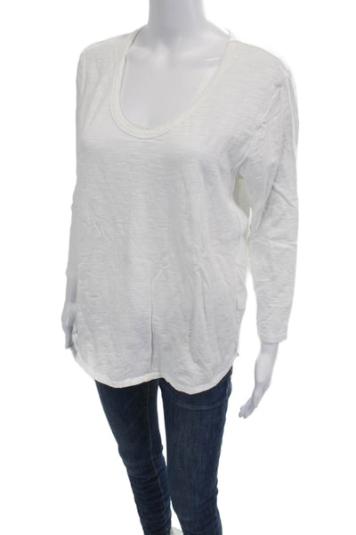 Lilla P Women White Basic T-Shirt 100% Cotton 3/4 Sleeve Round Neck Size L