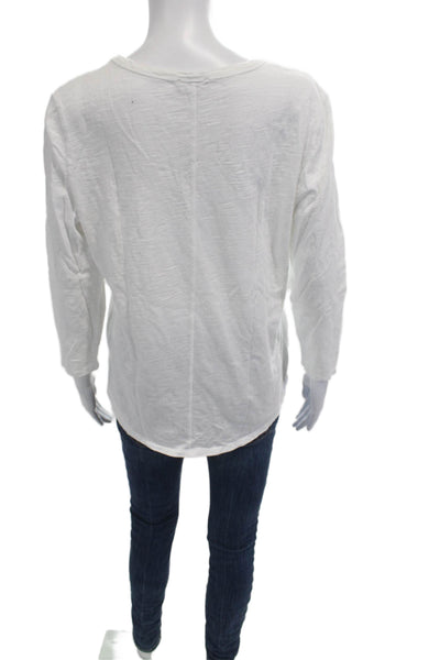 Lilla P Women White Basic T-Shirt 100% Cotton 3/4 Sleeve Round Neck Size L