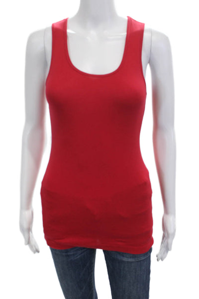 Michael Stars Women Basic Sleeveless Tank Red Round Neck Viscose Size One Size