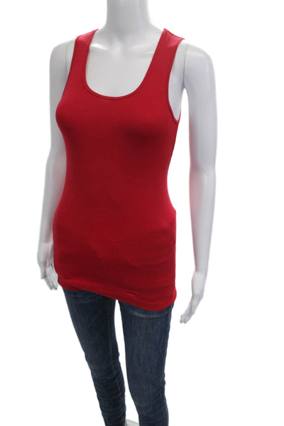 Michael Stars Women Basic Sleeveless Tank Red Round Neck Viscose Size One Size