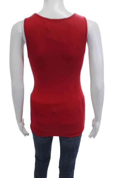 Michael Stars Women Basic Sleeveless Tank Red Round Neck Viscose Size One Size