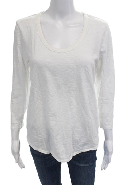 Lilla P Womens Basic White T-Shirt 3/4 Sleeve Round Neck Cotton Size M