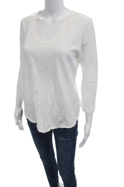 Lilla P Womens Basic White T-Shirt 3/4 Sleeve Round Neck Cotton Size M