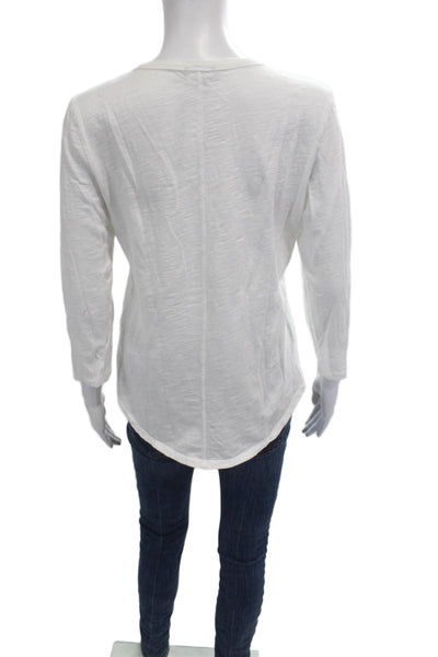 Lilla P Womens Basic White T-Shirt 3/4 Sleeve Round Neck Cotton Size M